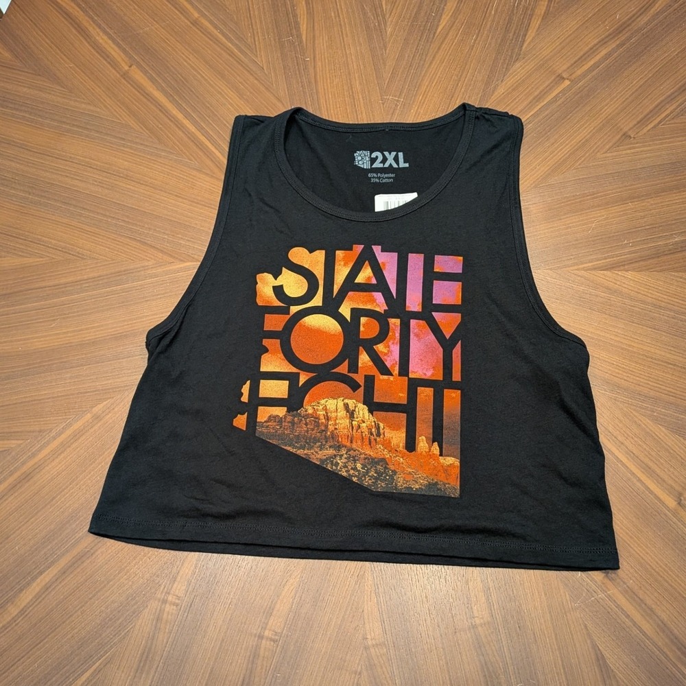 State Forty Eight Cropped Tank Top Mens 2XL Black New Arizona Graphic Summer